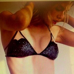 Size M - NWT - black sequin heart sheer with liner